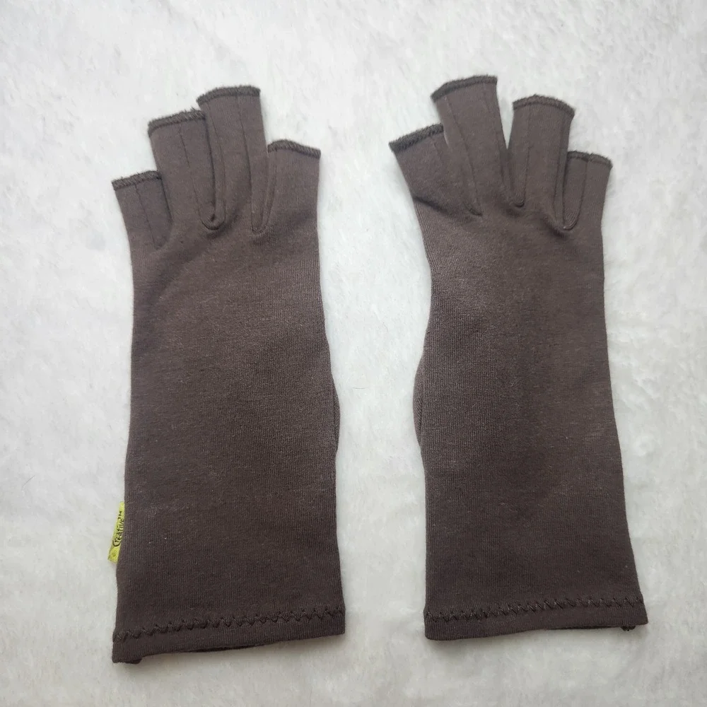 Creative Comfort Brown Fingerless Compression Gloves Open Finger Cotton Blend